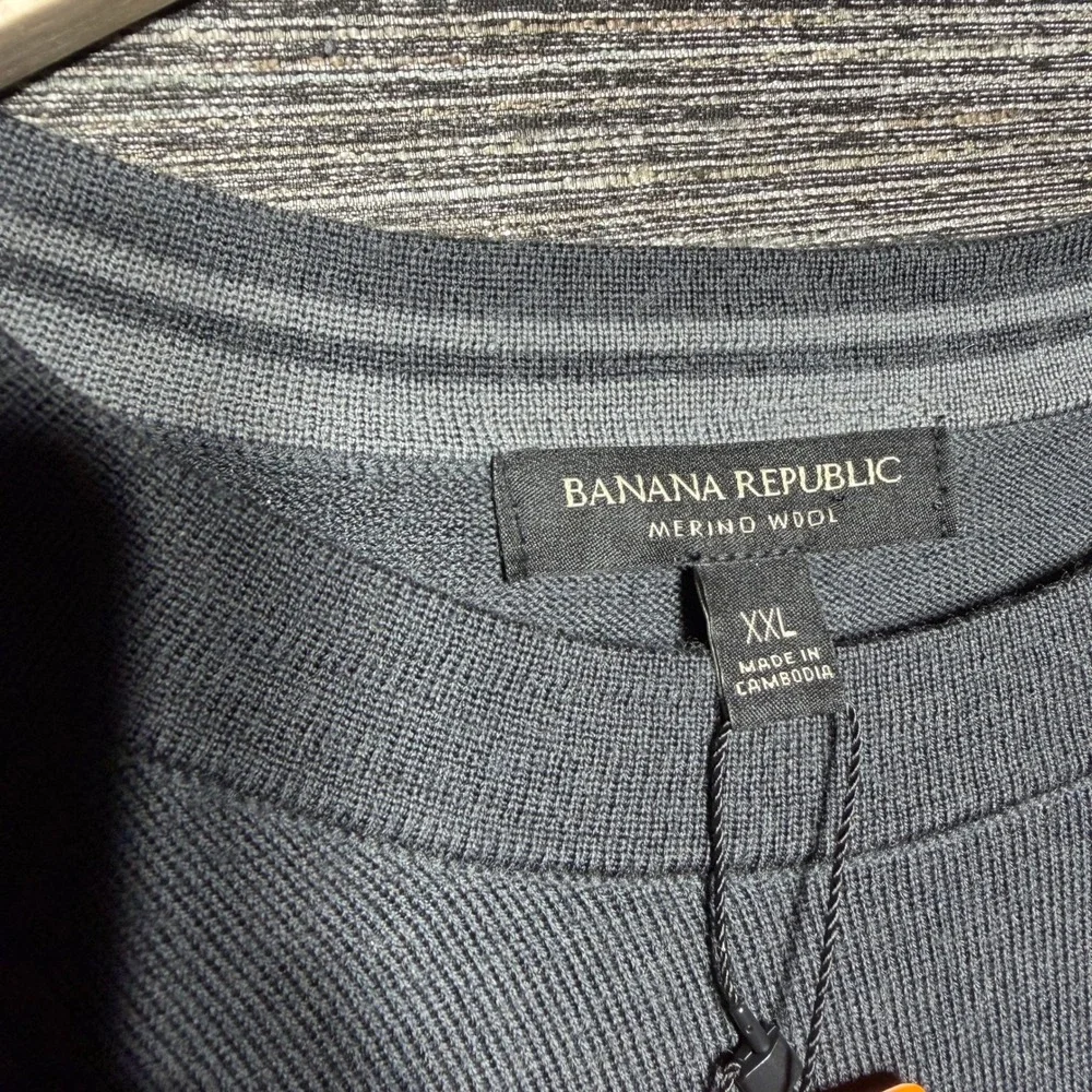 Banana Republic Sweater Mens XXL Gray LS Merino Wool Crew Neck Lightweight 6572